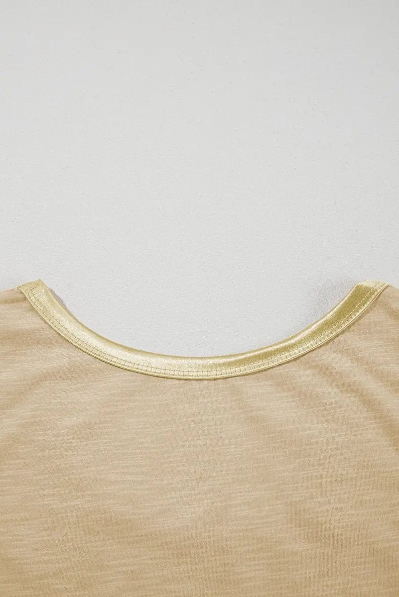 Tan Metallic Sheen Edge Scoop Neck Tank Top - Love Salve